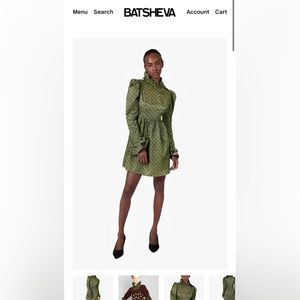 BATSHEVA Mini Prairie Dress in Olive Green Flocked Polka Dot NWOT